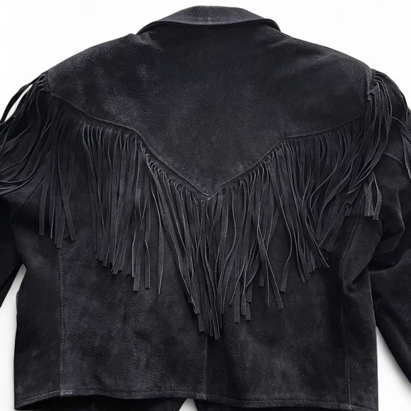 Vintage Schott Black Suede Fringe Western Jacket Size 14 - Picture 3 of 4